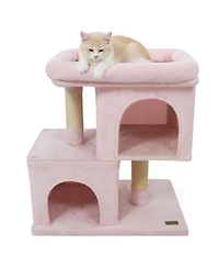 Hongge Low-Profile Cat Tower with Two Roomy Cat Condos, 25.5 Inch