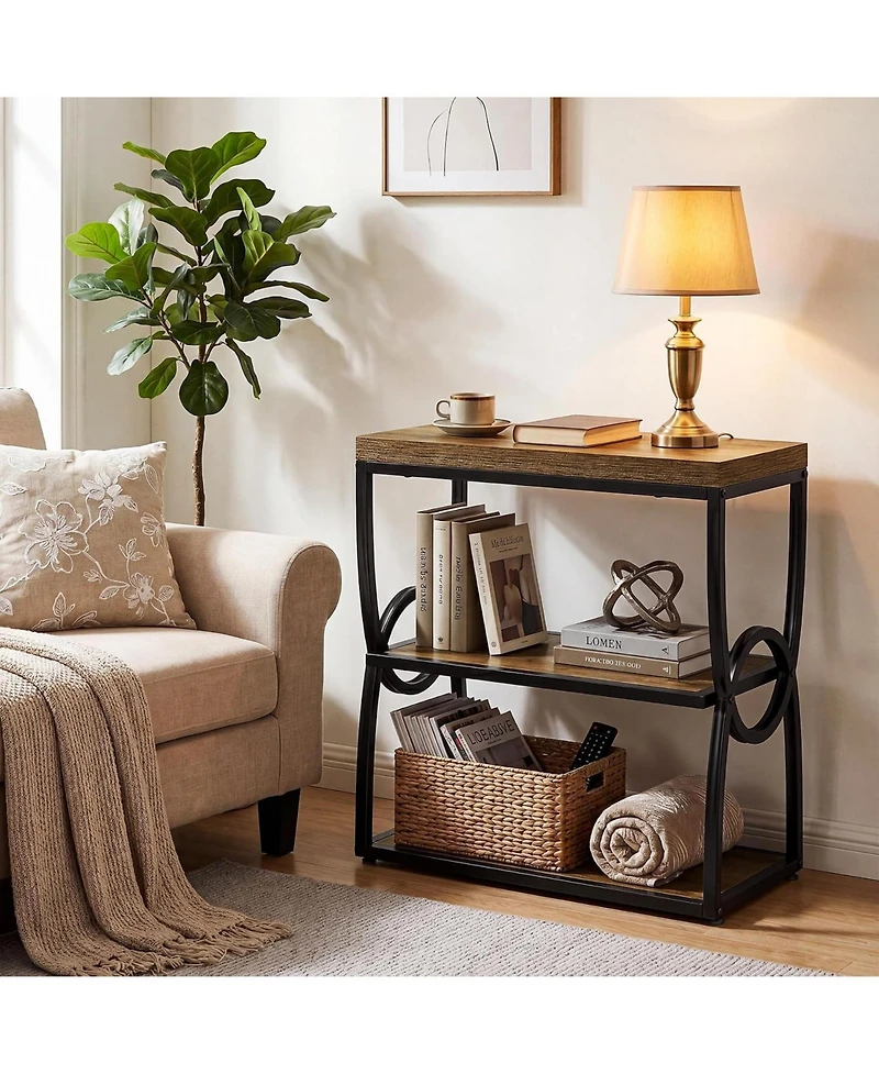 Tribesigns Narrow End Table, Couch Side Table with Storage | 3-Tier Storage, Sturdy Metal Frame