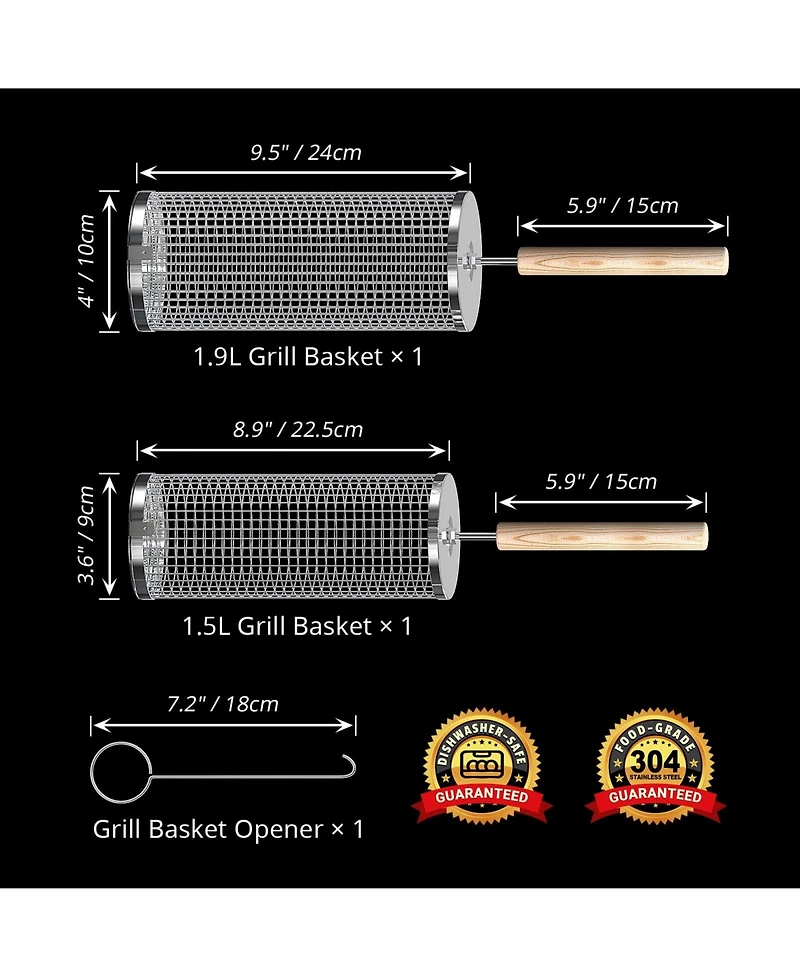 Xdovet Rolling Grill Basket Removable Wooden Handle Bbq Tools