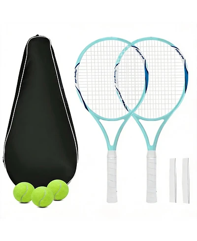 Aofar 2 Pack Tennis Rackets Set Adults Pre-strung Balls Bag Grip Tape Beginners