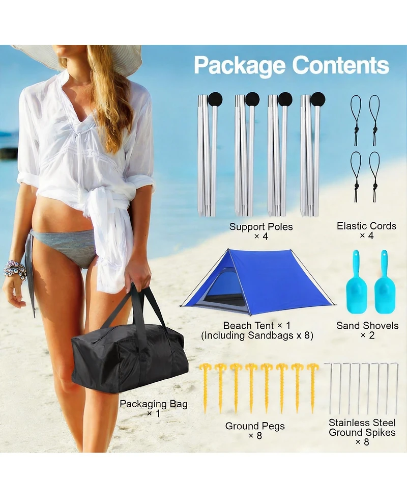 Aofar Beach Tent Sun Shelter Sandbags Stability Poles Camping Fishing 10 X 13 Feet
