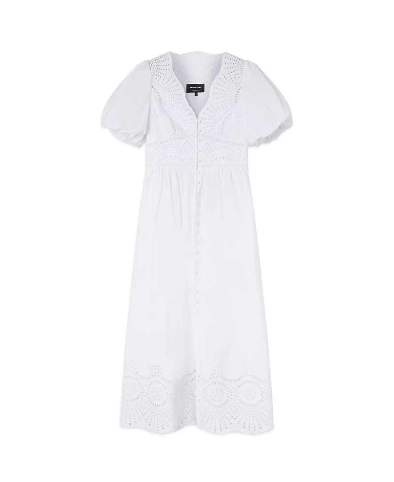 Whistles Women's Cotton Broderie V-Neck Dress