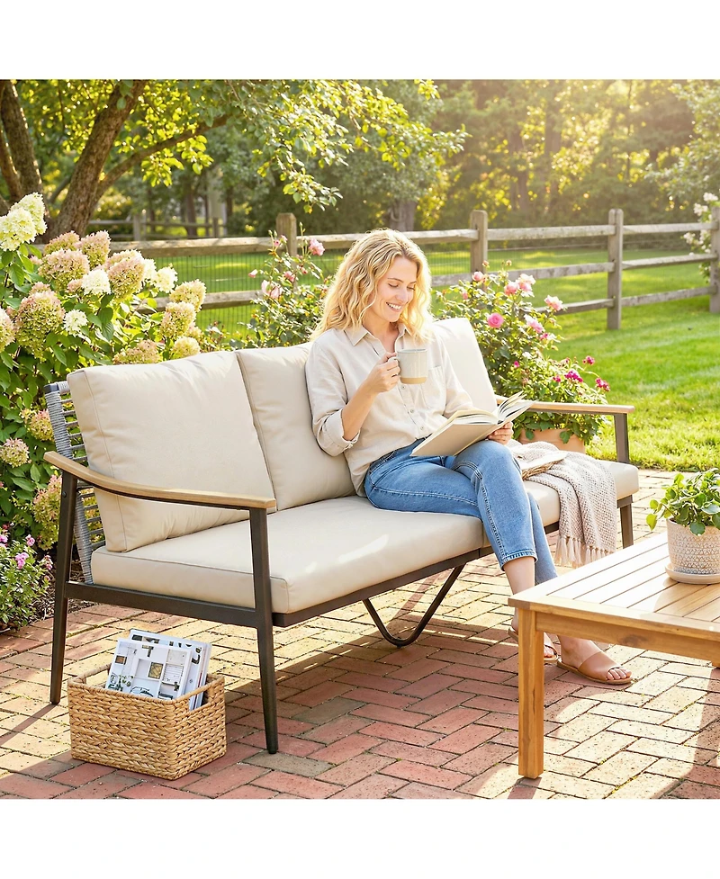 Outsunny 3 Seater Outdoor Couch Patio Sofa with Cushions