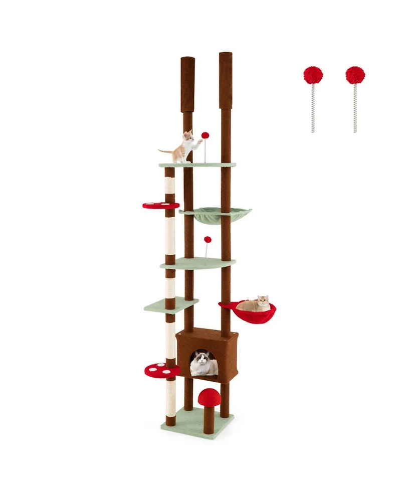 Hongge Mushroom Themed Floor to Ceiling Cat Tree with Height Adjustment
