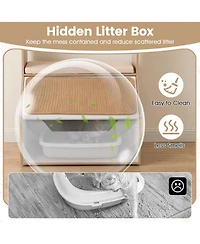 Hongge 3-in-1 Hidden Litter Box Enclosure Cabinet with 4 Cubbies