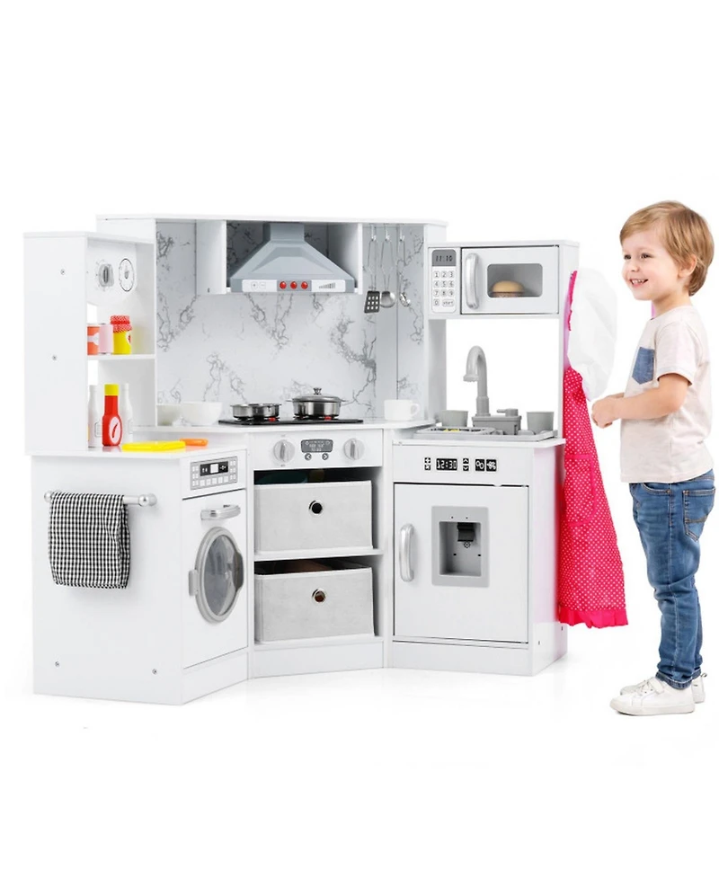 Hongge Wooden Kids Play Kitchen with Water Circulation Sink and Sounds