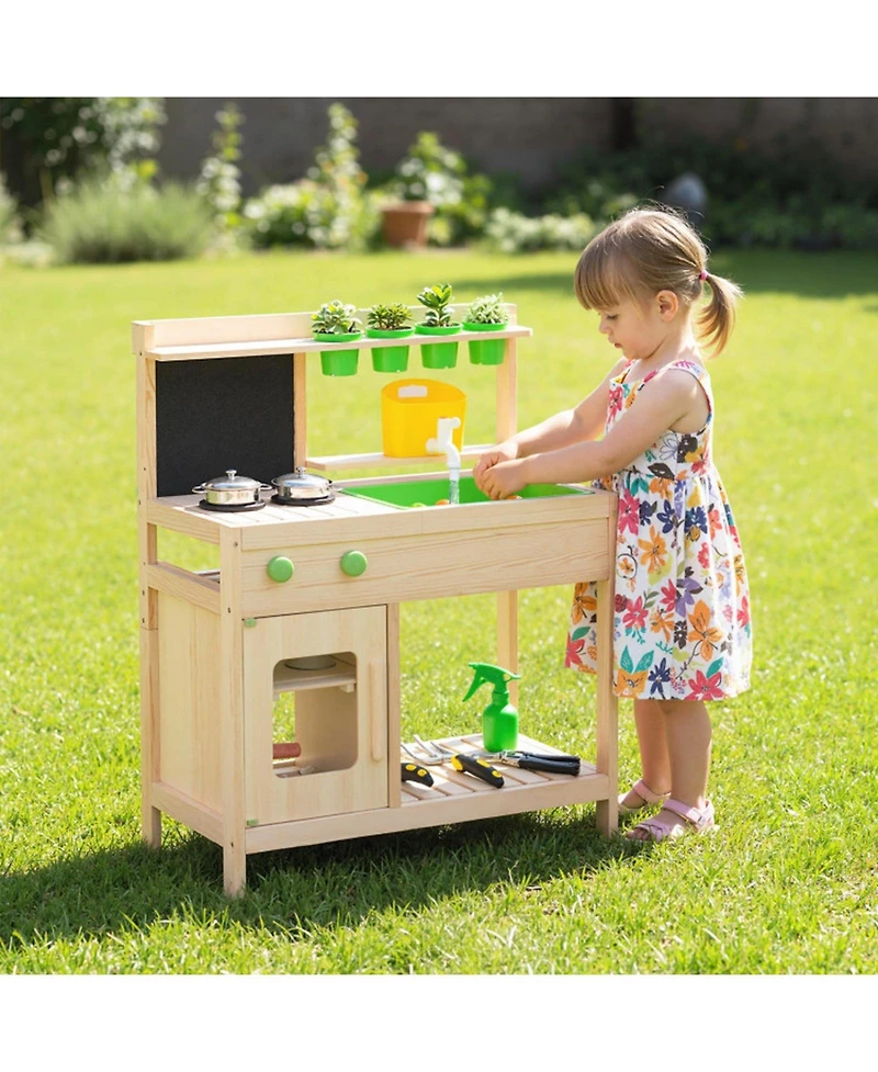 Hongge Mud Kitchen Chalkboard 4-Piece Play Kitchen, Ages 3+