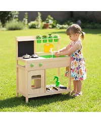 Hongge Mud Kitchen Chalkboard 4-Piece Play Kitchen, Ages 3+