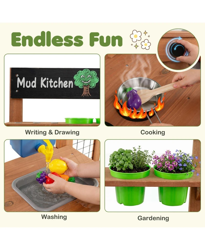 Hongge Outdoor Mud Kitchen with Removable Birdcage and Planter Box, Ages 3+