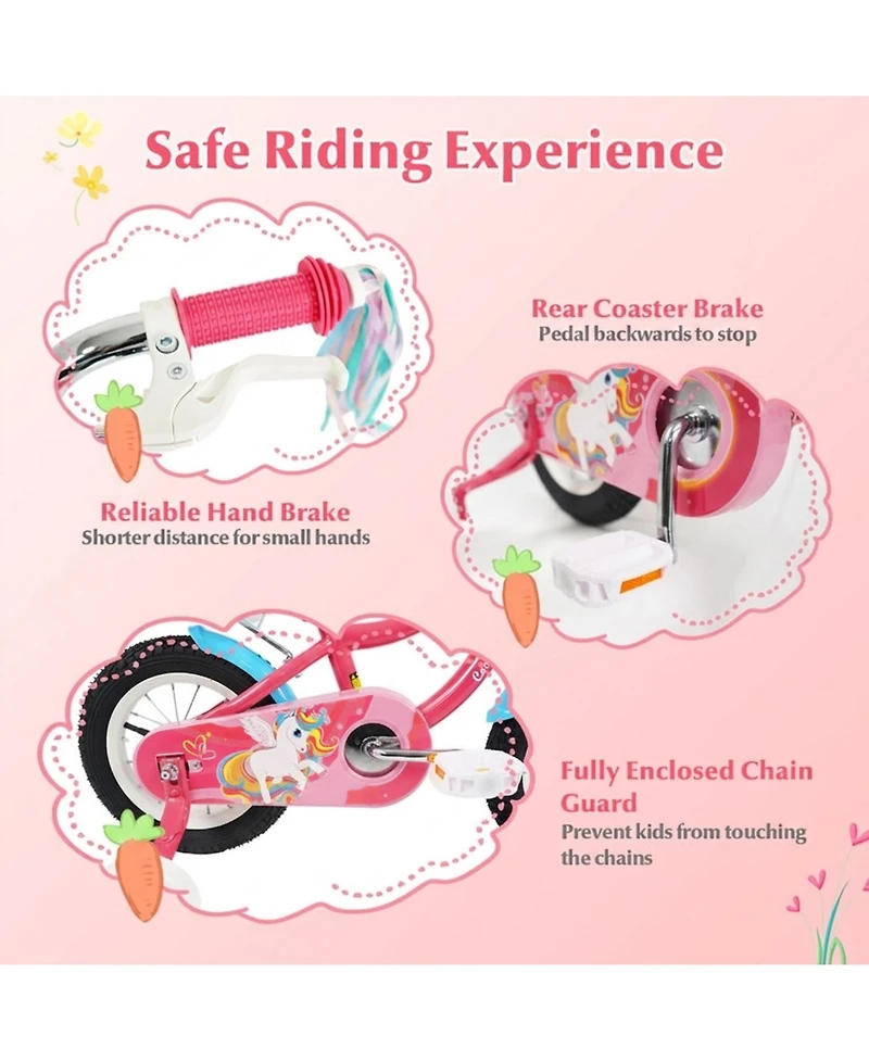 Hongge 12-Inch Girls' Bike with Doll Seat, Front Basket and Training Wheels, Ages 3-4