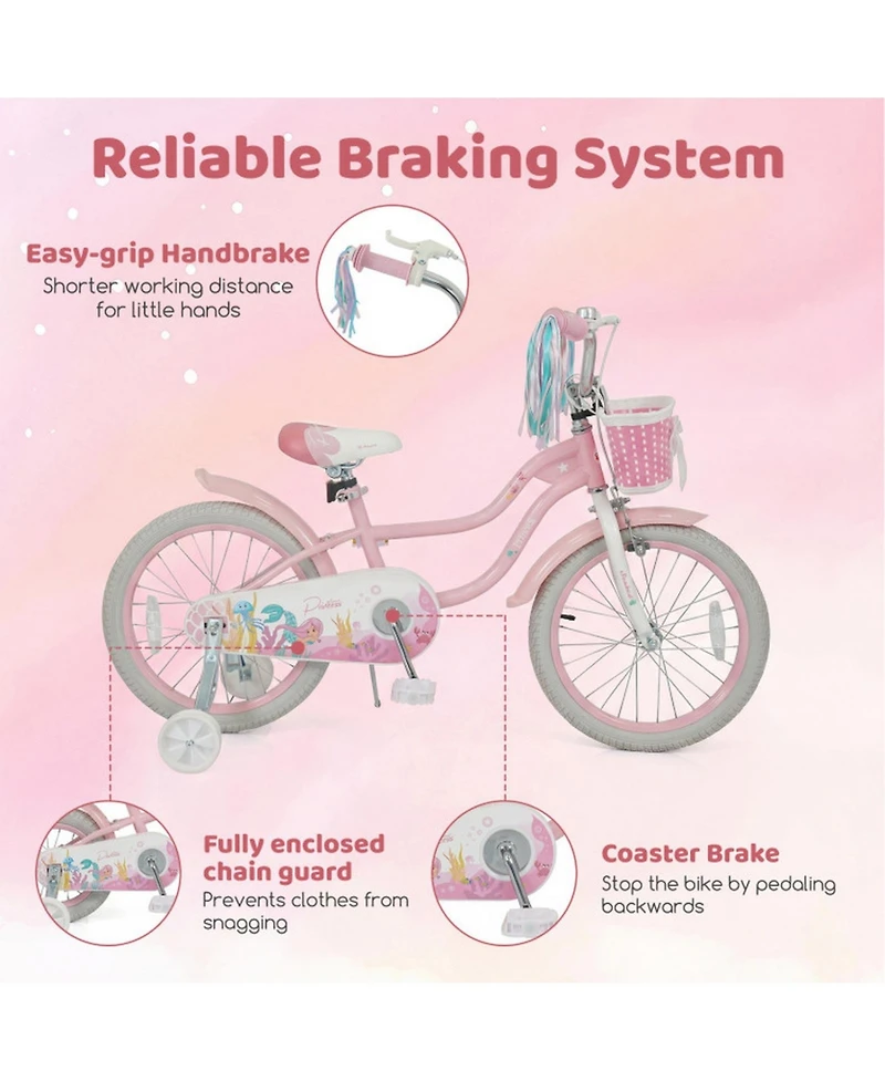 Hongge 18-Inch Kids Bike with Training Wheels and Front Basket, Ages 4-8