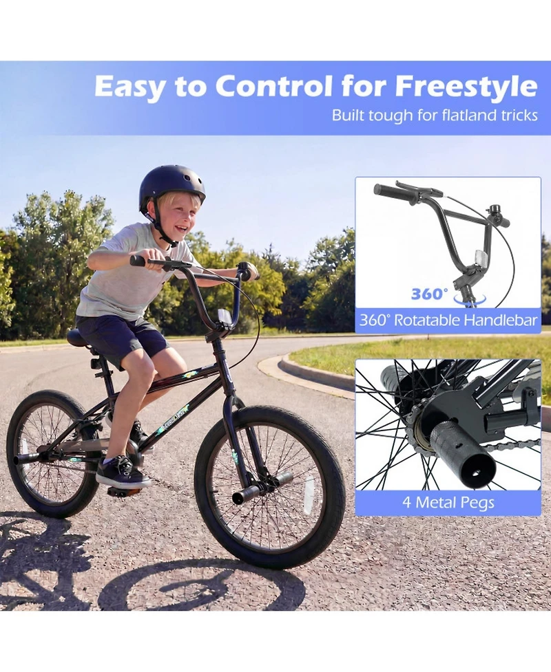 Hongge 20-Inch Freestyle Bmx with 360-Degree Steering Bike, 110 lb. Capacity, Ages 8+