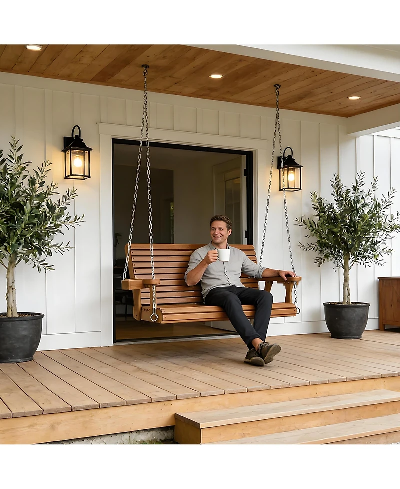 Mega Casa 2-Seater 4.5 Ft Large Wooden Porch Swing for Outdoor Patio Garden