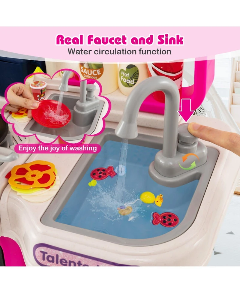 Hongge Kids Play Kitchen Playset with Water Circulation Sink and 95 Accessories Ages 3