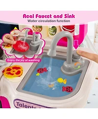 Hongge Kids Play Kitchen Playset with Water Circulation Sink and 95 Accessories Ages 3