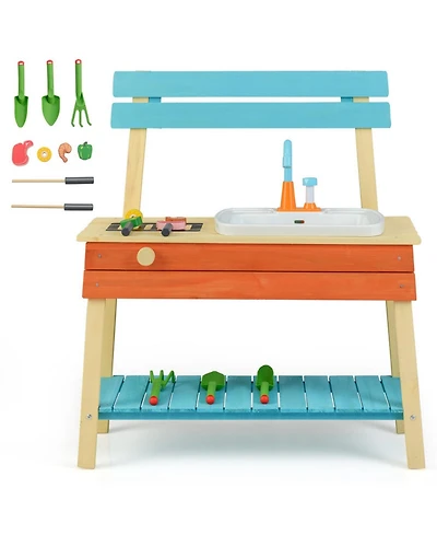 Hongge Mud Kitchen with Grill Rack and Water Sink, Ages 3+