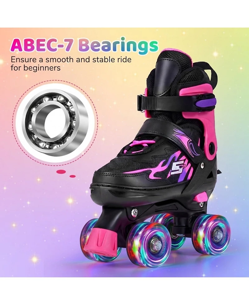 Hongge Kids Adjustable Outdoor Quad Roller Skates with Light-Up Wheels Ages 7-9