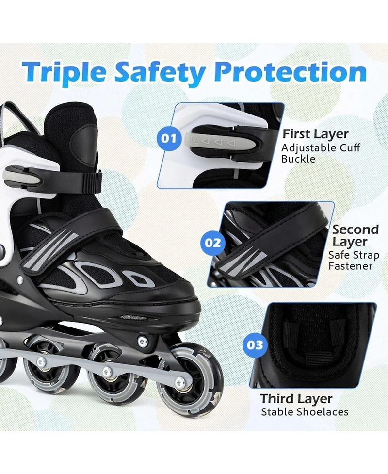 Hongge Adjustable Kids Inline Skates with Heel Brake and Light-Up Wheels Ages 9-14