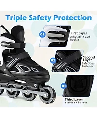 Hongge Adjustable Kids Inline Skates with Heel Brake and Light-Up Wheels Ages 9-14