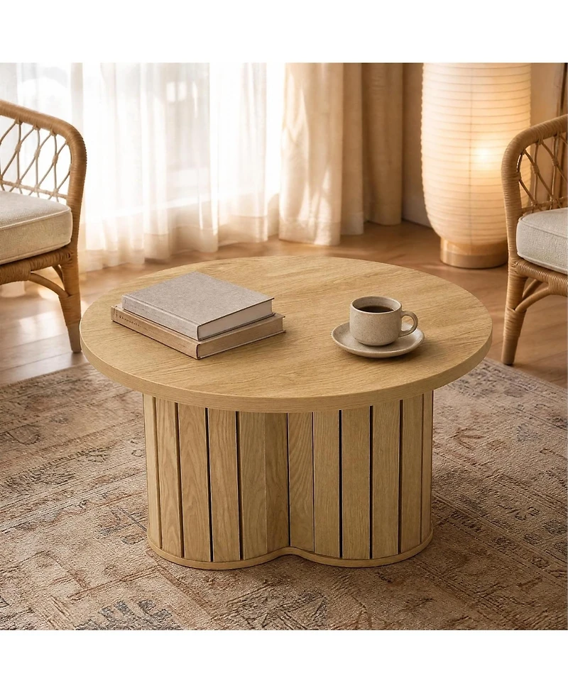 Tribesigns Round Coffee Table, 31.5" Wooden Circle Coffee Table with Three-lobed Grille Base, Small Accent Center Table