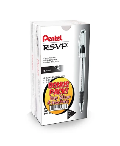 Pentel Rsvp Ballpoint Pen, (0.7mm) Fine Line, Buy 20, get 4 more Free