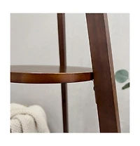 Modern Tripod Floor Lamp with Natural Rattan Shade and Built-in Shelf