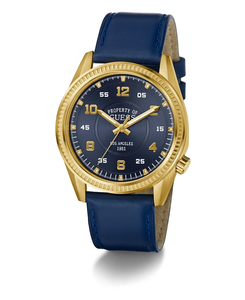 Guess Men's Blue Genuine Leather Watch 42mm