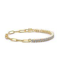 14K Gold Plated with Clear Cubic Zirconia Half Tennis Half Link Bracelet