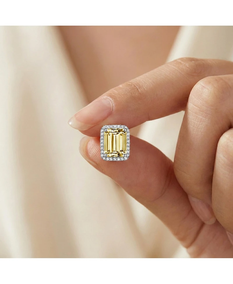 Rachel Glauber Dainty Gold Plated Emerald-Cut Cz Stud Earrings