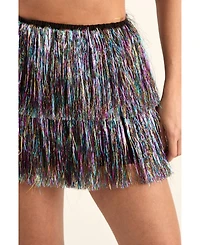 Nasty Gal Women's High-Waisted Metallic Tinsel Tiered Shorts, 15.75" Inseam