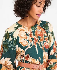 Maggy London Women's Long-Sleeve Floral A-Line Midi Dress