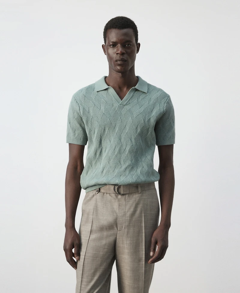 Mango Men's Cotton Ribbed Structured Polo Shirt