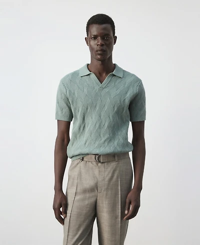 Mango Men's Cotton Ribbed Structured Polo Shirt