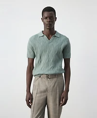 Mango Men's Cotton Ribbed Structured Polo Shirt