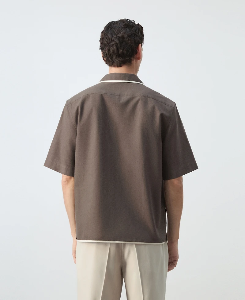 Mango Men's Linen-Cotton Bowling Collar Shirt