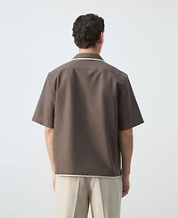 Mango Men's Linen-Cotton Bowling Collar Shirt