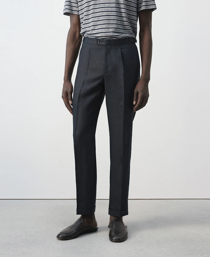 Mango Men's Adjustable Bands Linen Suit Pants