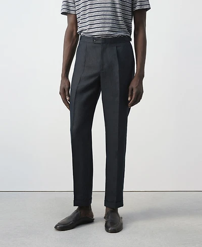 Mango Men's Adjustable Bands Linen Suit Pants