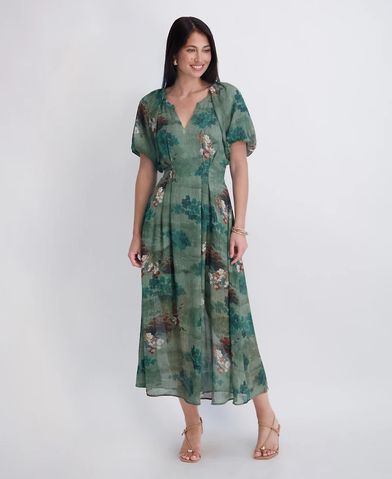 Kensie Women's Floral-Print Lurex Chiffon Midi Dress