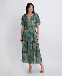 Kensie Women's Floral-Print Lurex Chiffon Midi Dress