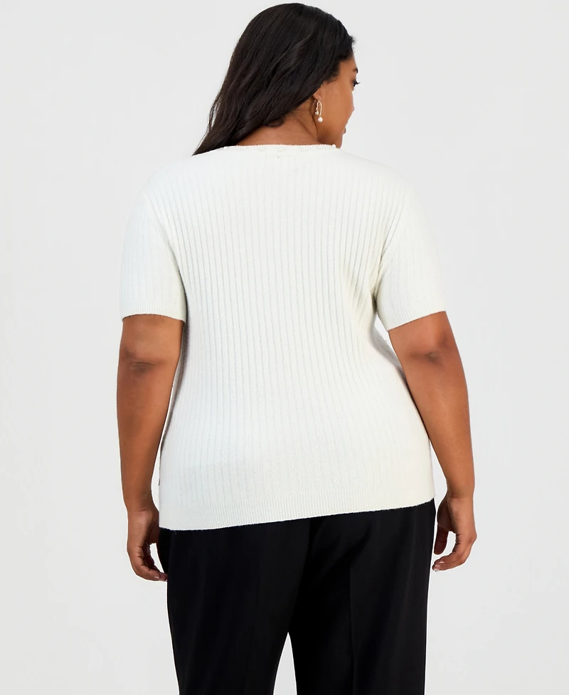 Karl Lagerfeld Paris Plus Cable-Knit Embellished Sweater, Created for Macy's
