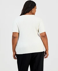 Karl Lagerfeld Paris Plus Cable-Knit Embellished Sweater, Created for Macy's