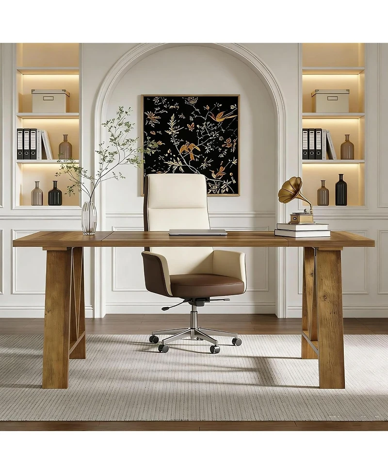 Tribesigns 63" Executive Office Desk, Farmhouse Wooden Computer Desk, Large Modern Writing Table for Home Office
