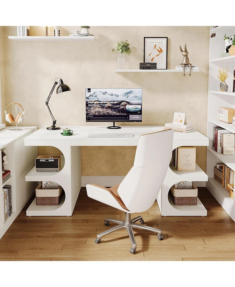 Tribesigns 63'' Modern Executive Office Desk, Large Computer Home Office Desk with Storage Shelves, Wood Study Writing Table