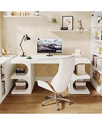 Tribesigns 63'' Modern Executive Office Desk, Large Computer Home Office Desk with Storage Shelves, Wood Study Writing Table