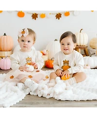 Sweet Wink Baby Boys Pumpkin Teddy Bear Patch Long Sleeve Romper