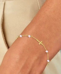 Macy's 14k Gold Over Sterling Silver Cross and Cultured Pearl Bracelet