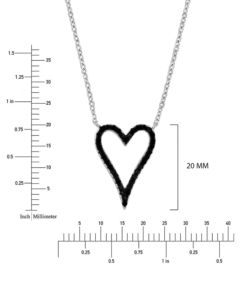 Macy's Black Rhodium Over Sterling Silver Black Spinel Heart Necklace