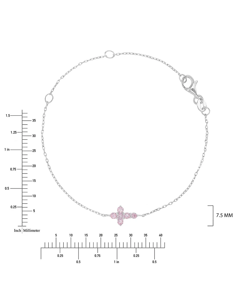 Macy's Rhodium Over Sterling Silver Pink Cubic Zirconia Cross Bracelet