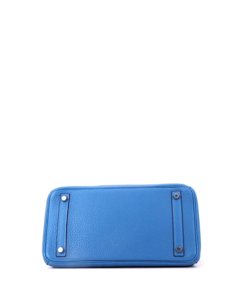 Pre-Owned Hermes Birkin 30 Handbag Blue Clemence with Palladium Hardware